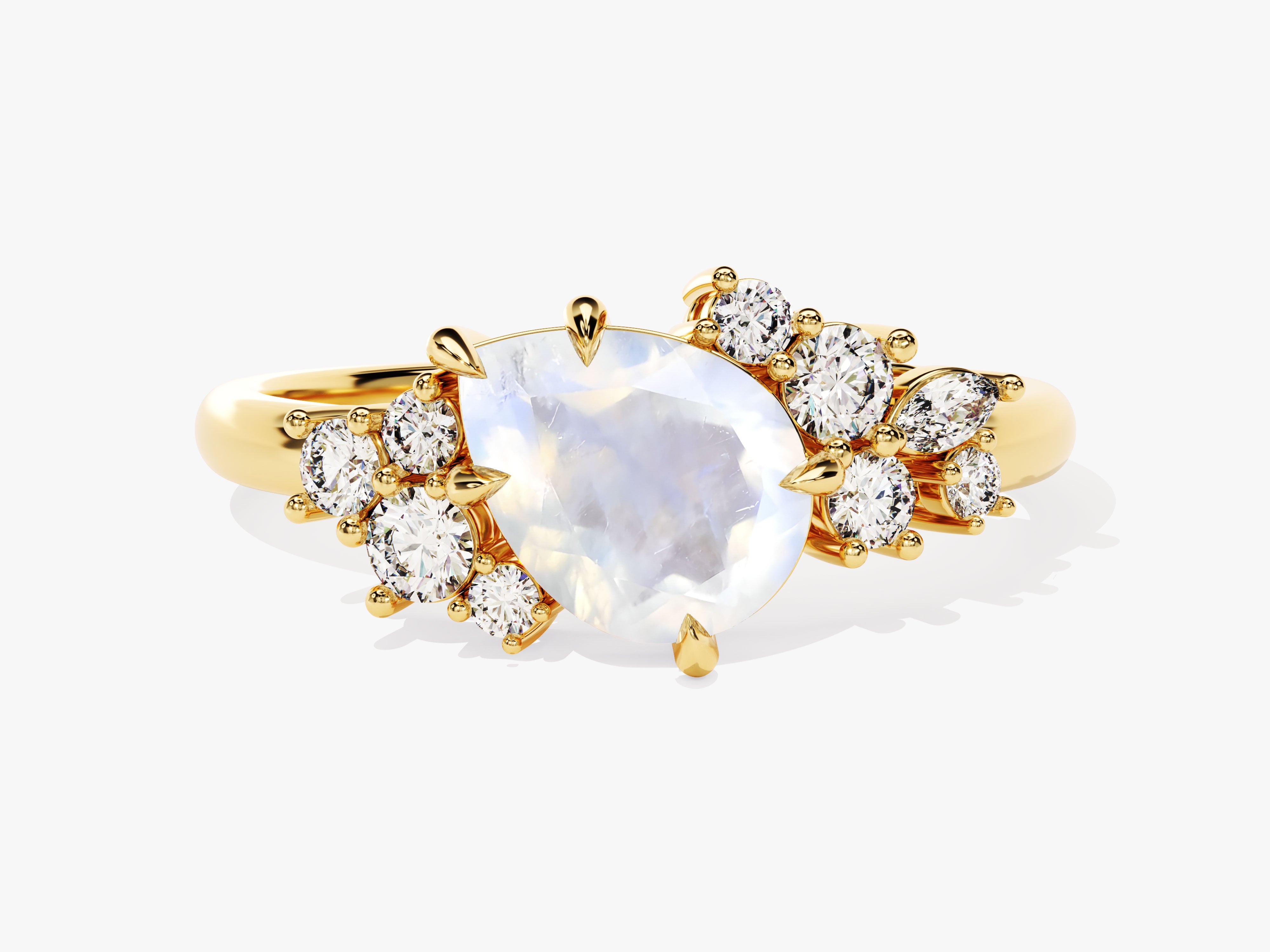Gold ring with pear-shaped moonstone and diamonds