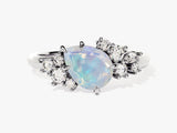 Pear Opal Engagement Ring with Round Moissanite Cluster