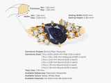 Pear Blue Sandstone Engagement Ring with Round Moissanite Cluster