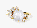 Hexagon Moonstone Vintage Engagement Ring with Moissanite Cluster