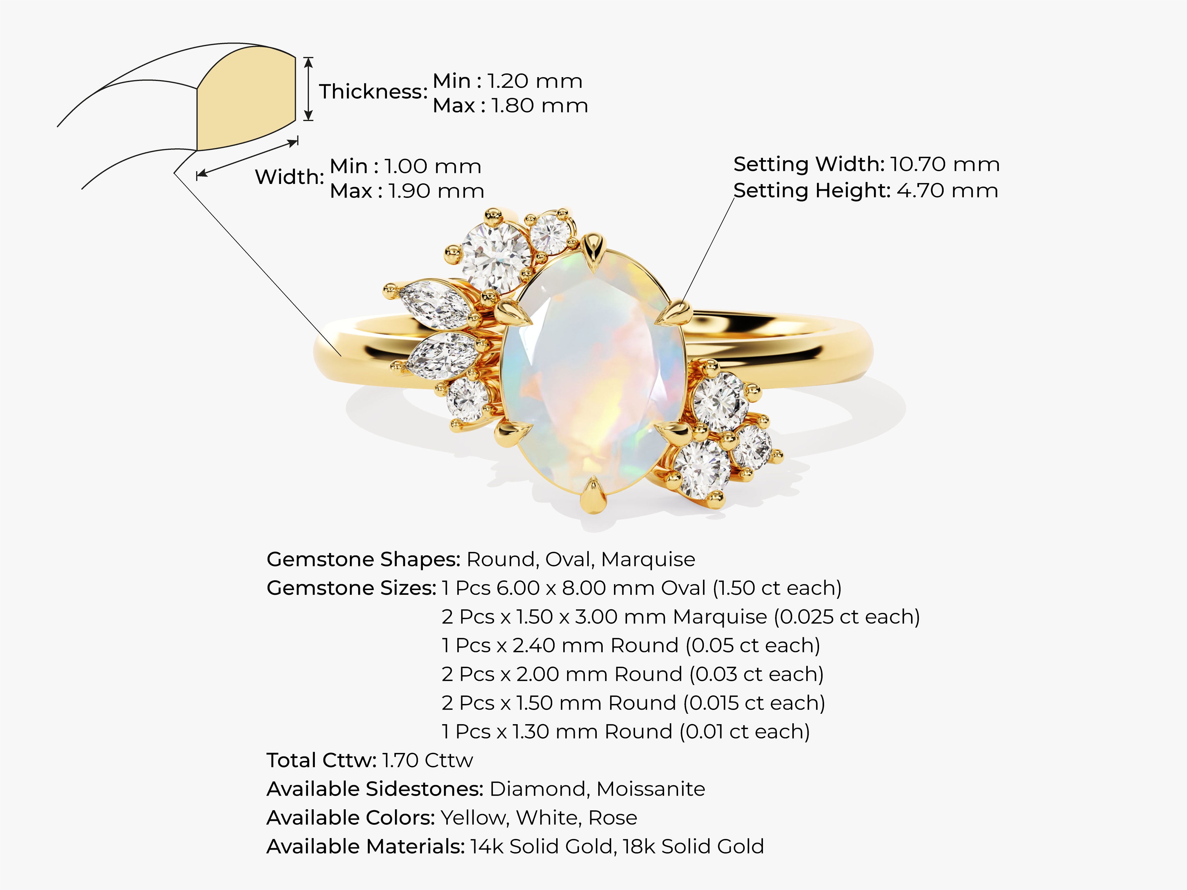 Gold ring with opal and diamonds, jewelry product details