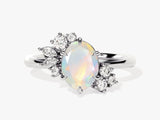 Oval Opal Engagement Ring with Round Moissanite Cluster