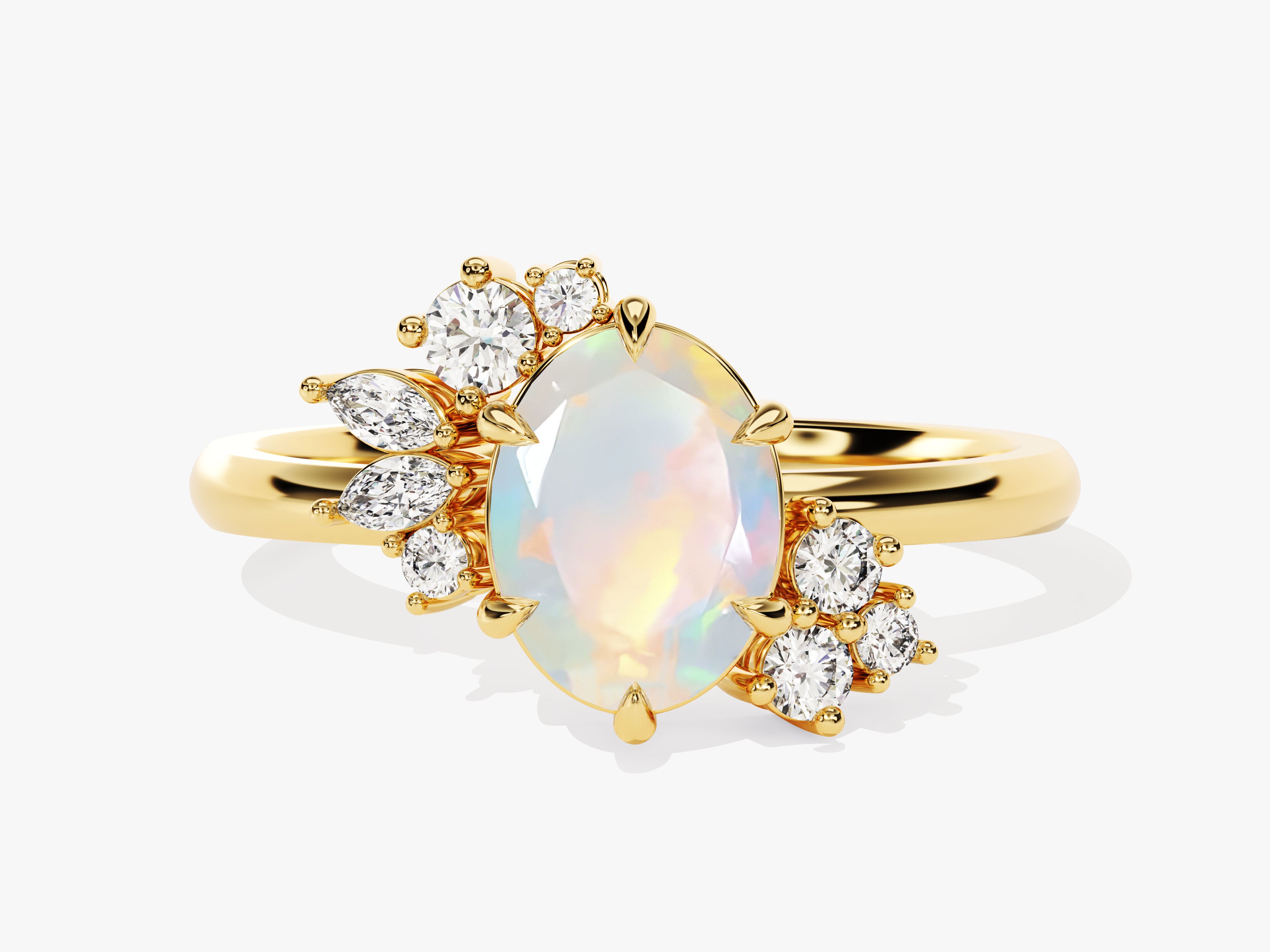 Gold ring with opal and diamonds, fine jewelry