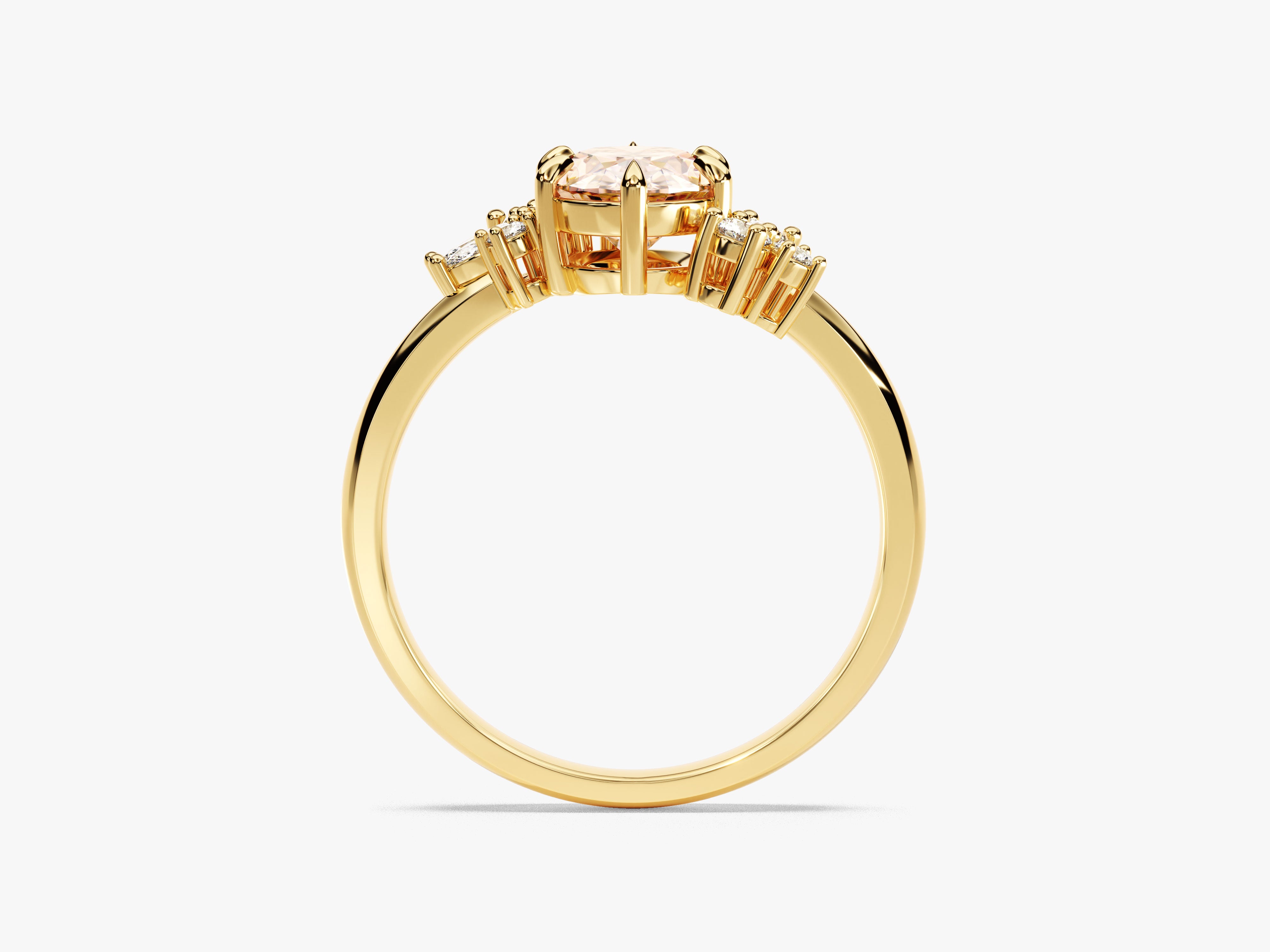 Oval Cut Peach Morganite Engagement Ring with Marquise and Round Moissanites