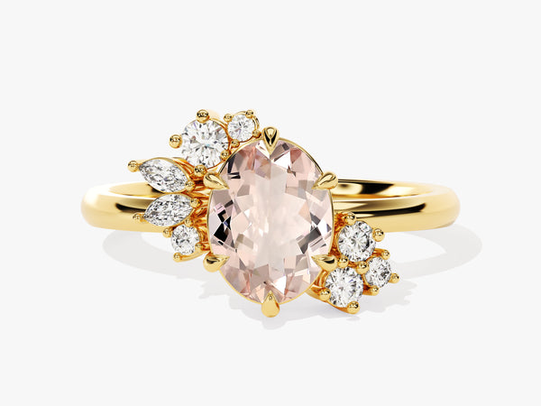 Oval Cut Peach Morganite Engagement Ring with Marquise and Round Moissanites