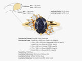 Oval Blue Sandstone Engagement Ring with Round Moissanite Cluster