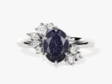 Oval Blue Sandstone Engagement Ring with Round Moissanite Cluster