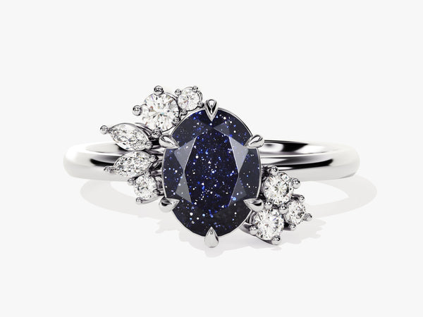 Oval blue sandstone ring with diamond accents