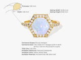 Halo Hexagon Opal Engagement Ring with Pave Set Moissanite Sidestones