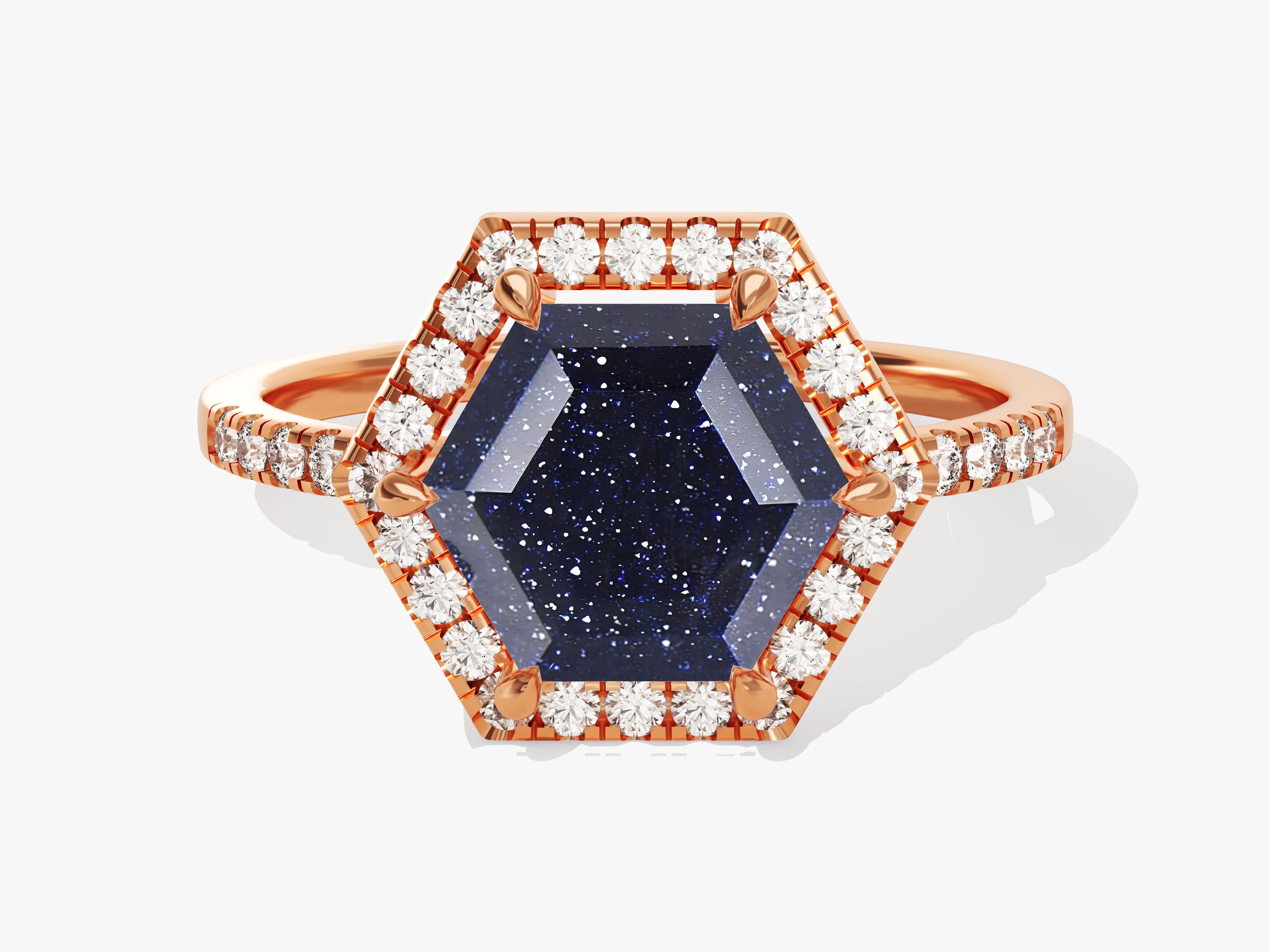 Moissanite Sidestones Blue Sandstone Engagement Ring | Eternate