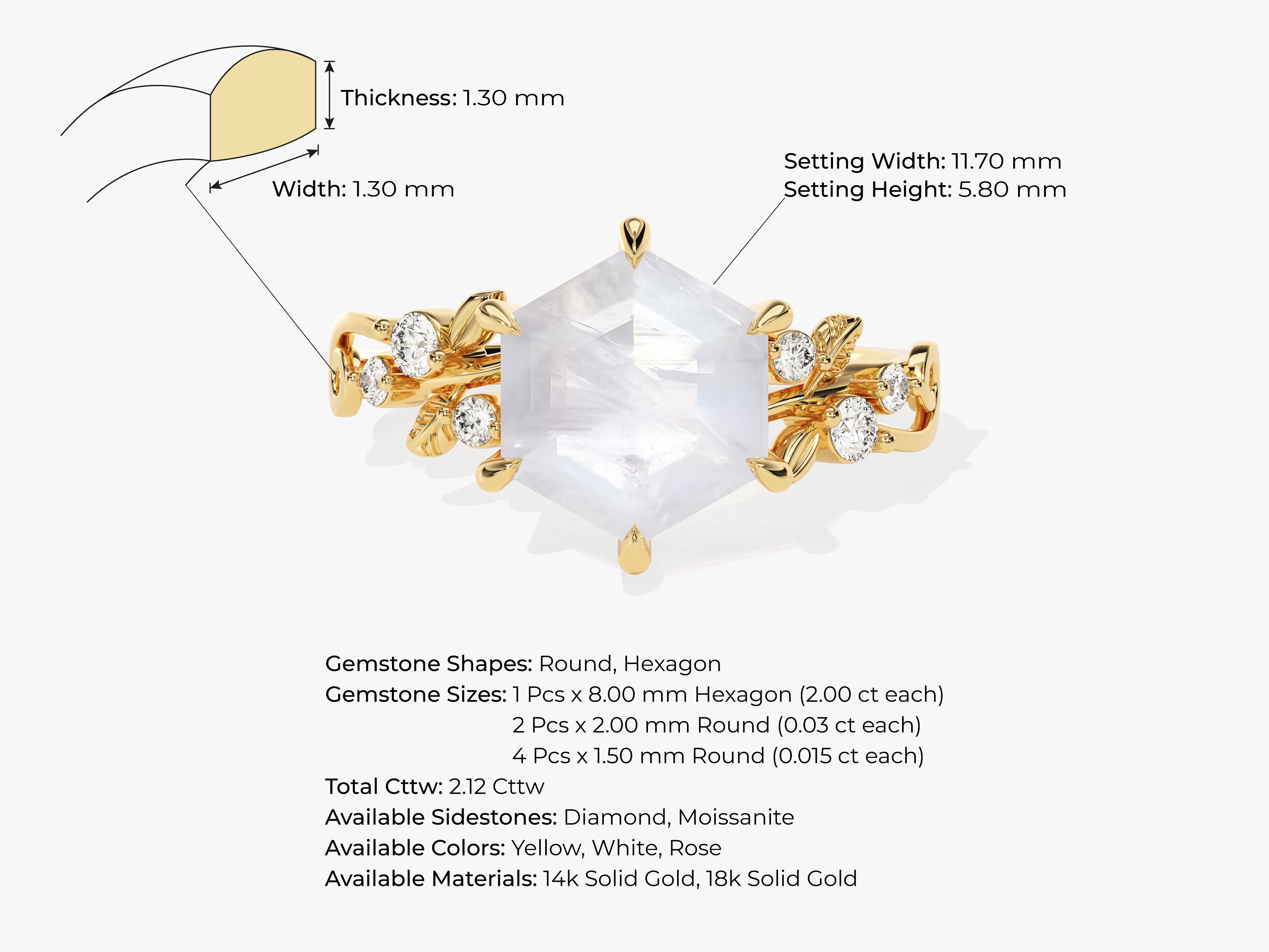 Gold ring with hexagon gemstone and diamond accents