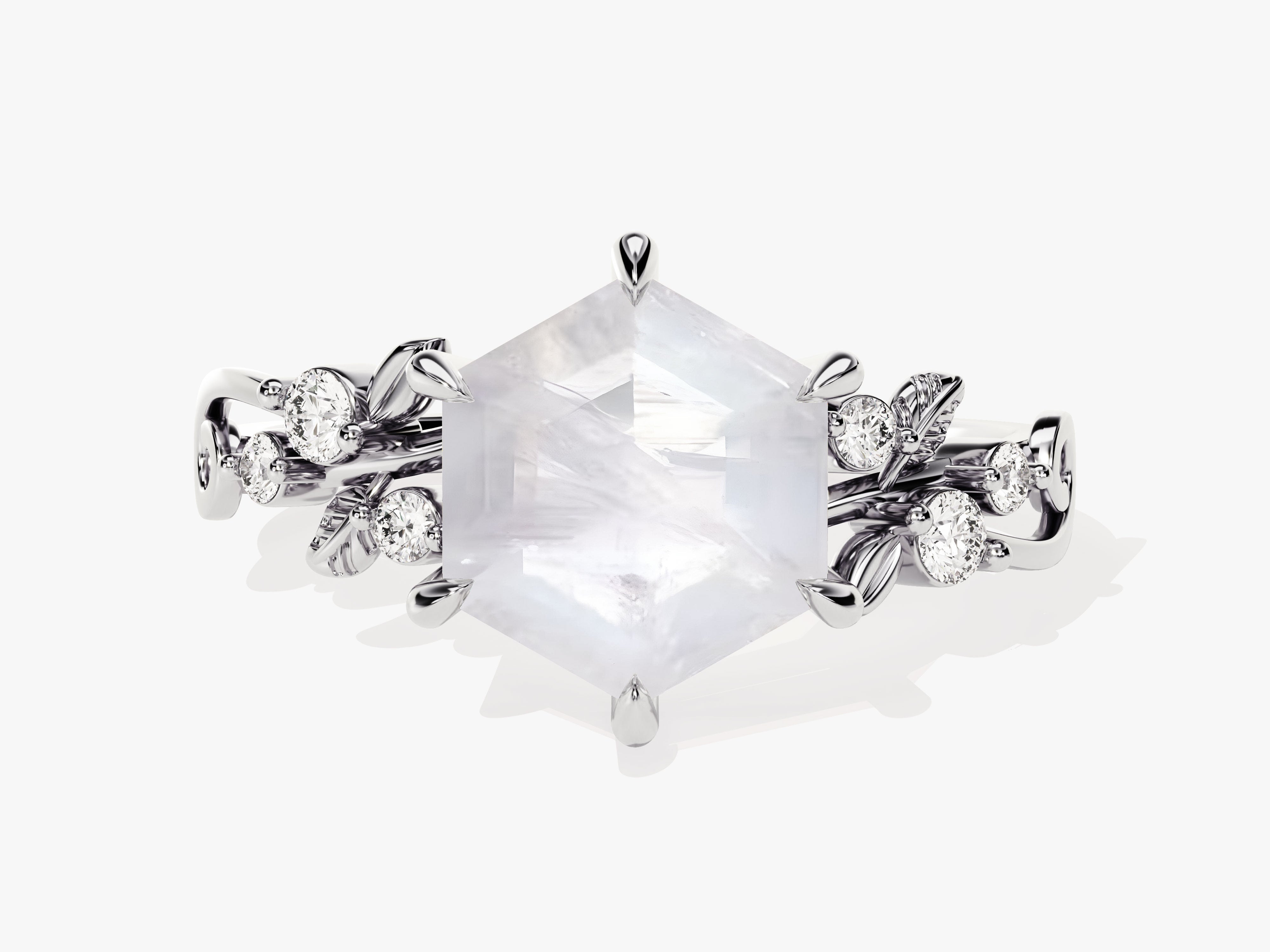 Hexagonal moonstone ring with diamond accents, fine jewelry
