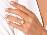 Hexagon Moonstone Nature-Inspired Engagement Ring with Moissanite Sidestones