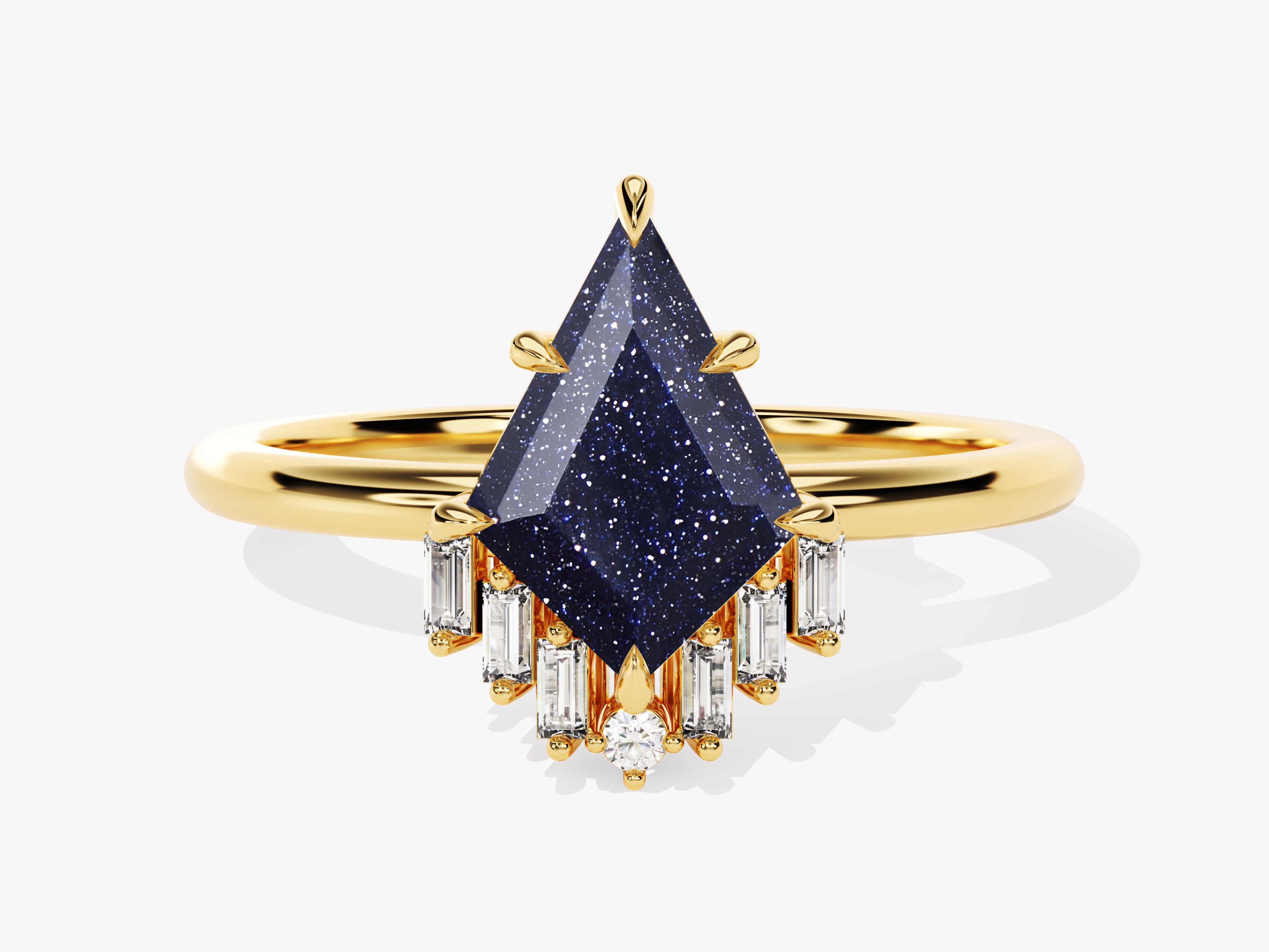 Gold ring with blue sandstone and diamond accents