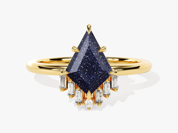 Kite Blue Sandstone Engagement Ring with Baguette Moissanite Sidestones