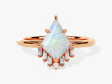 Kite Opal Engagement Ring with Baguette Moissanite Sidestones