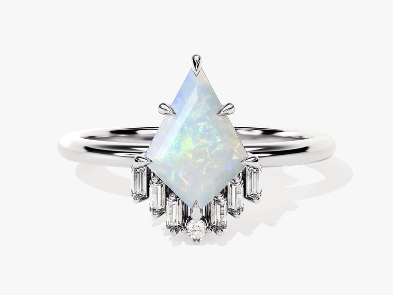 Kite Opal Engagement Ring with Baguette Moissanite Sidestones