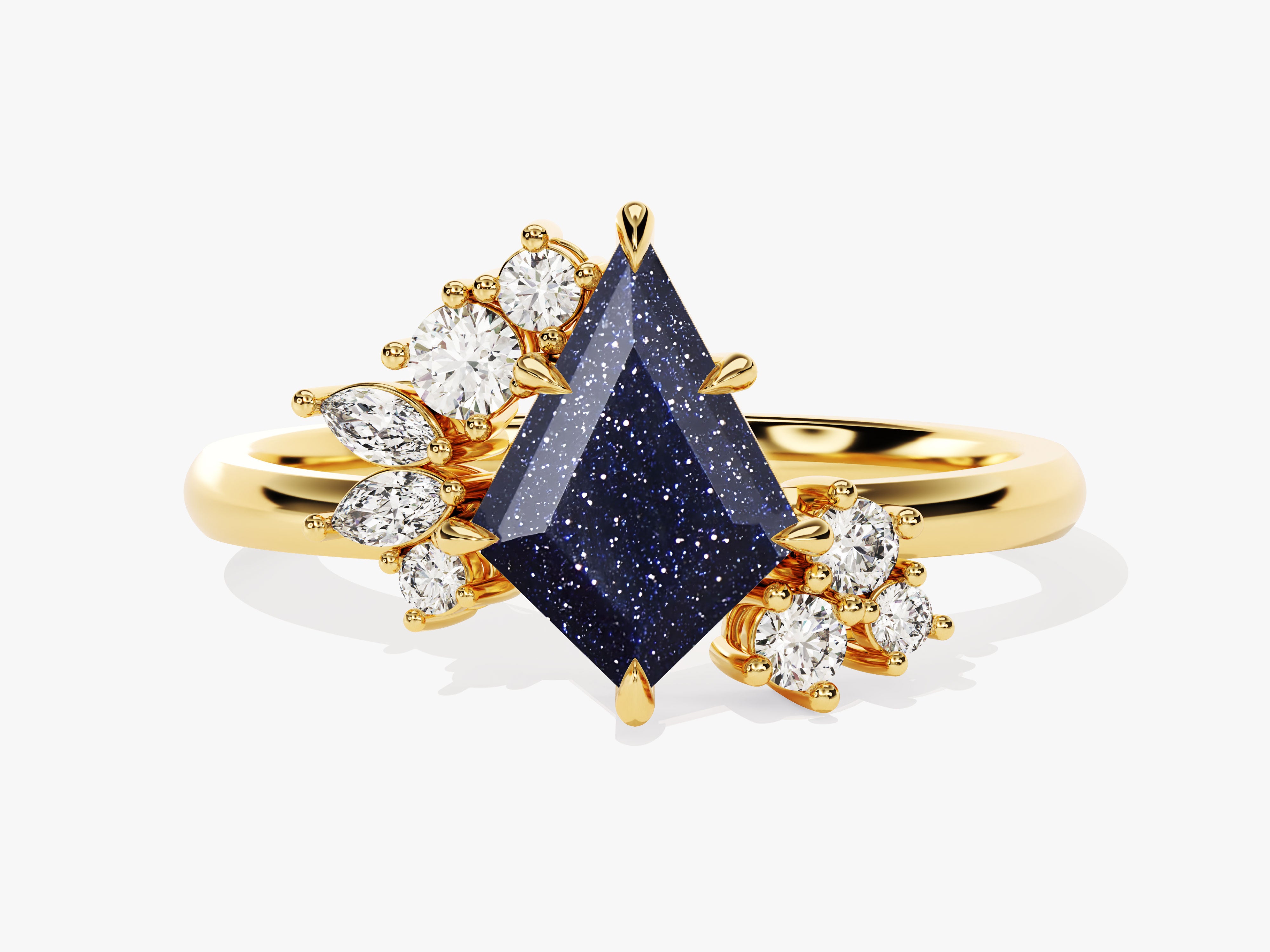 Gold ring with blue sandstone and diamonds