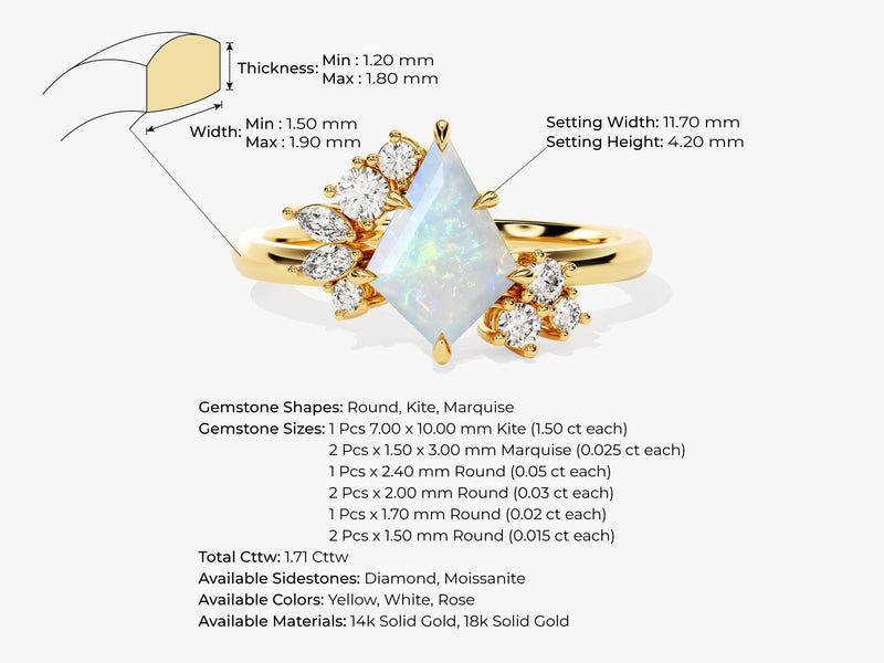 Kite Opal Engagement Ring with Moissanite Sidestones