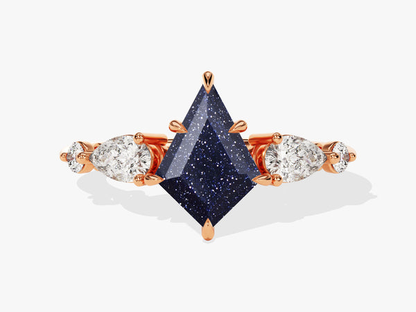 Rose gold ring with blue sandstone and diamonds