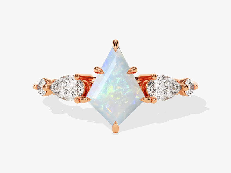 Kite Opal Engagement Ring with Pear Moissanite Sidestones