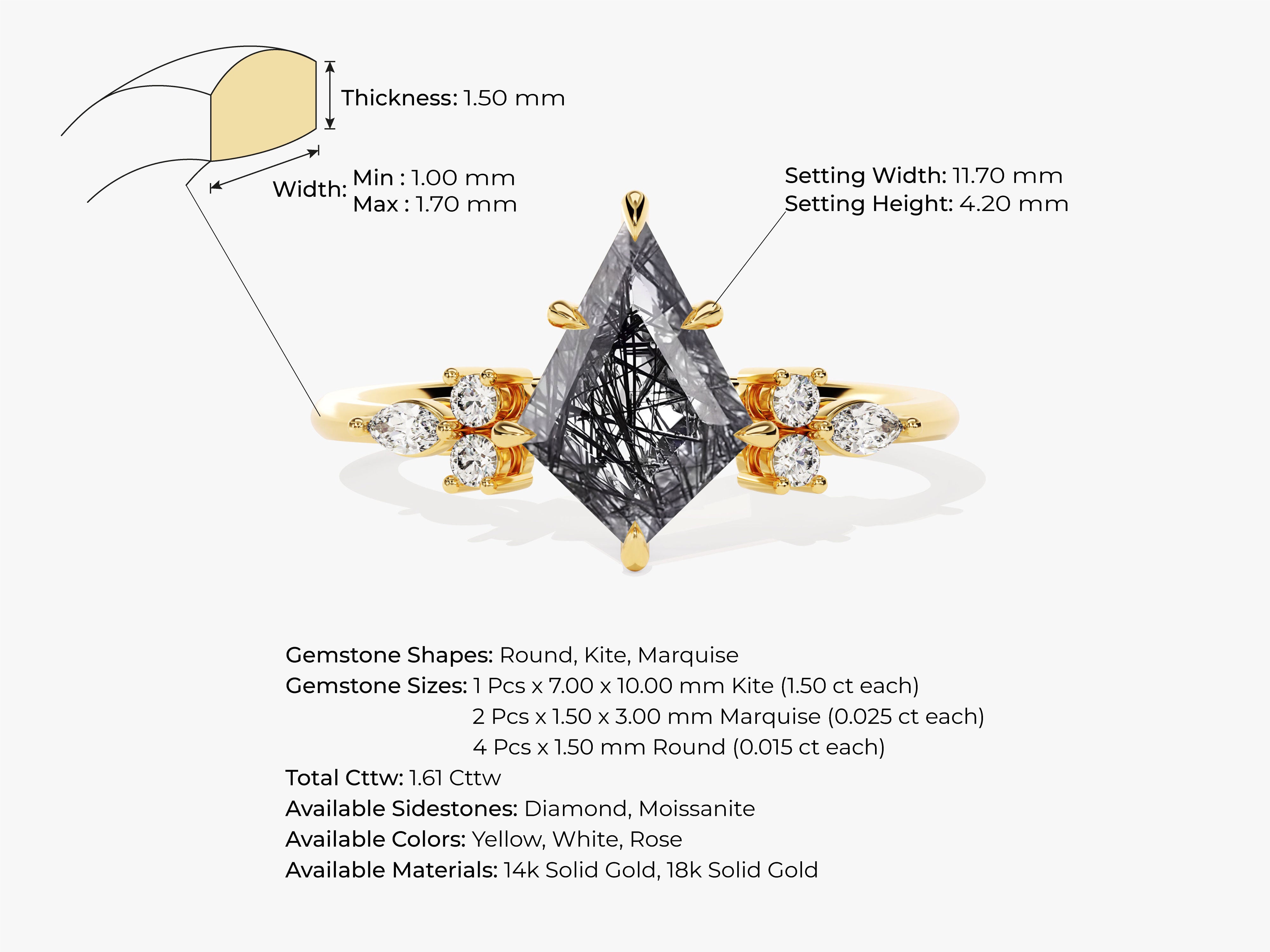 Gold ring with kite-cut black tourmaline and diamonds