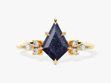 Kite Blue Sandstone Engagement Ring with Marquise Moissanite Sidestones