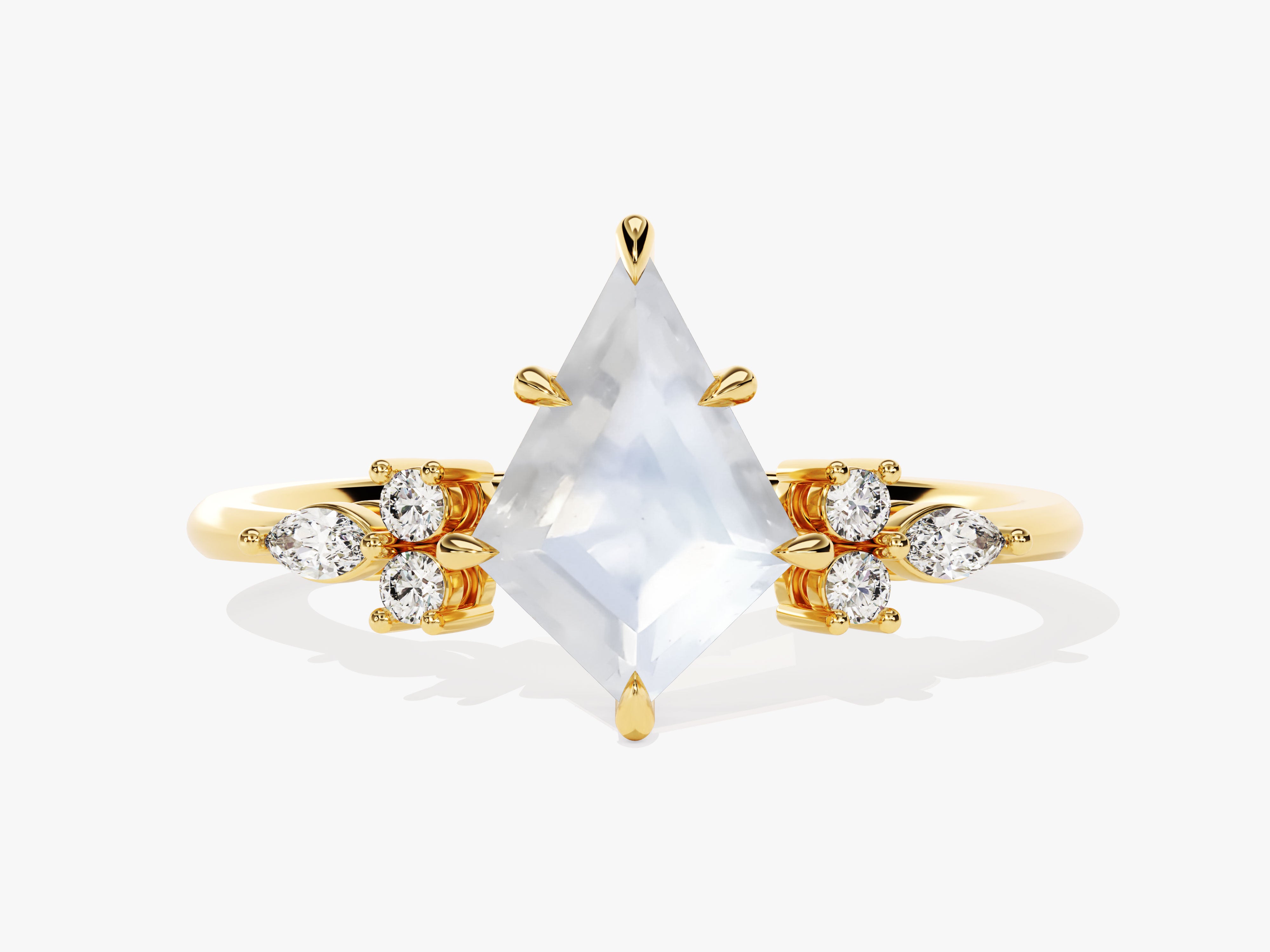 Kite-cut moonstone and diamond ring in yellow gold