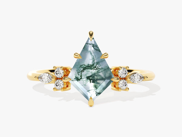 Kite Moss Agate Engagement Ring with Marquise Moissanite Sidestones