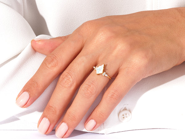 Kite Moonstone Engagement Ring with Marquise Moissanite Sidestones
