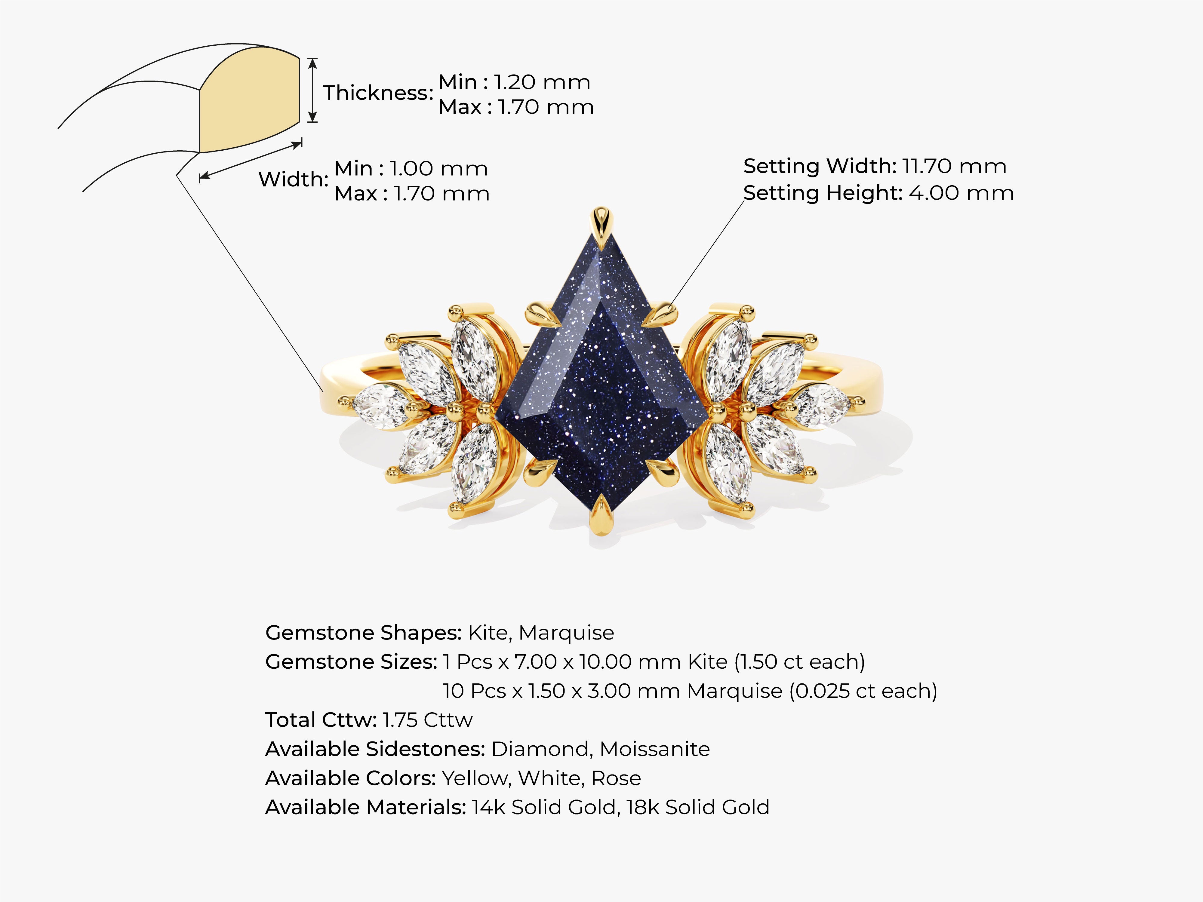 Kite Blue Sandstone Vintage Engagement Ring with Moissanite Sidestones