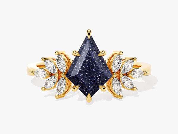 Kite Blue Sandstone Vintage Engagement Ring with Moissanite Sidestones