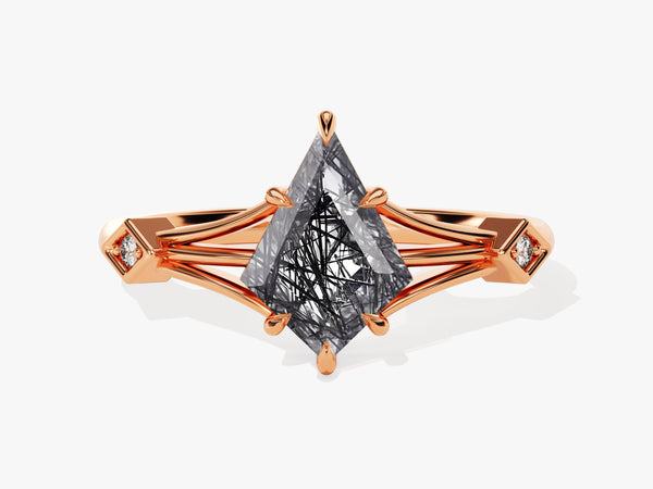 Rose gold ring with unique black diamond and accent diamonds