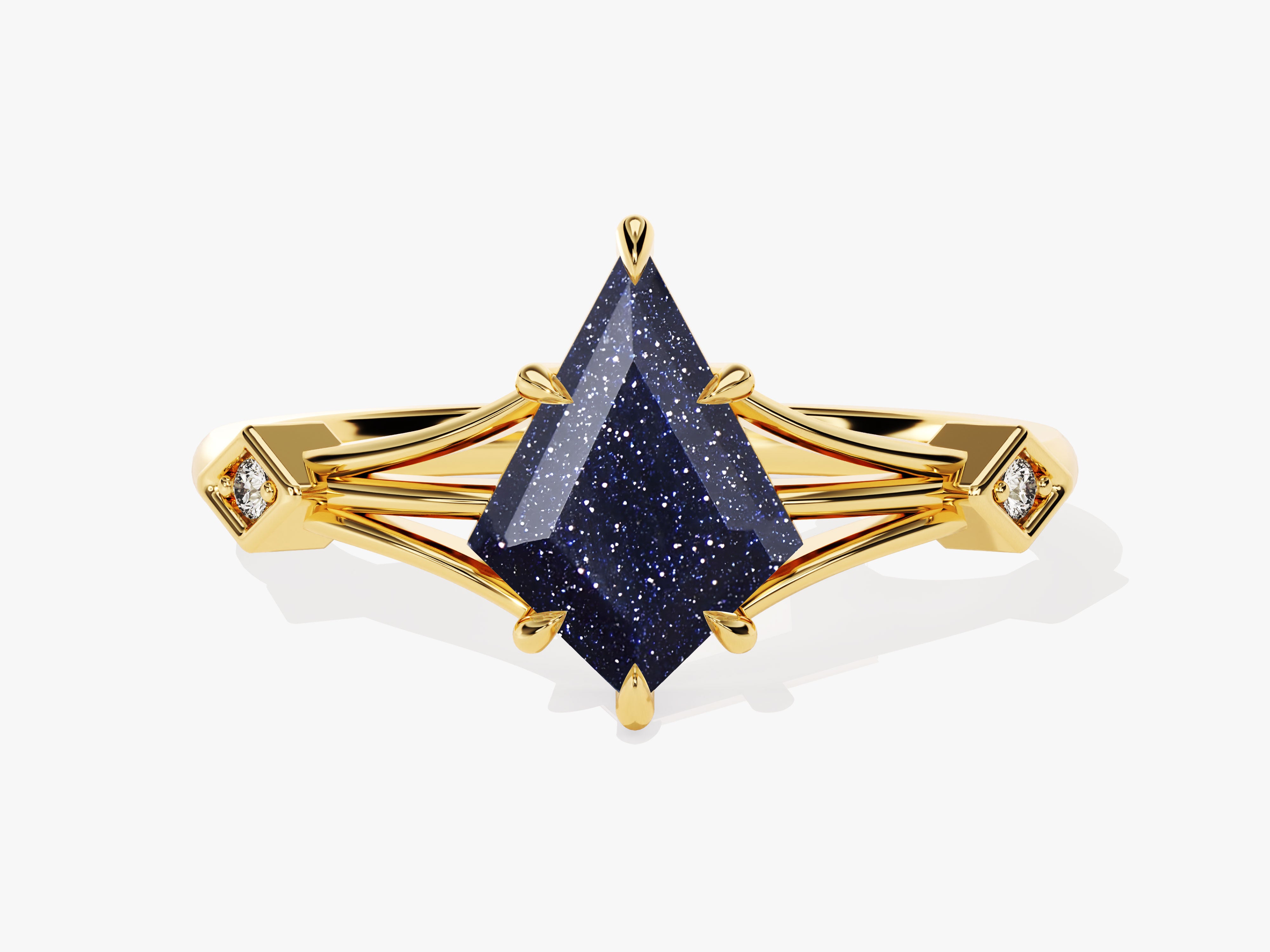 Gold ring with blue sandstone diamond and accent diamonds