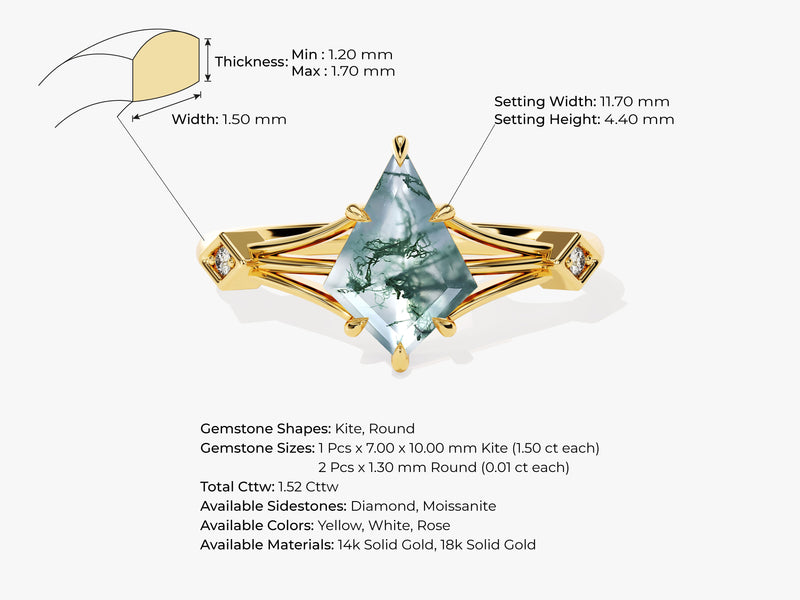 Kite Moss Agate Split Shank Engagement Ring with Moissanite Accents