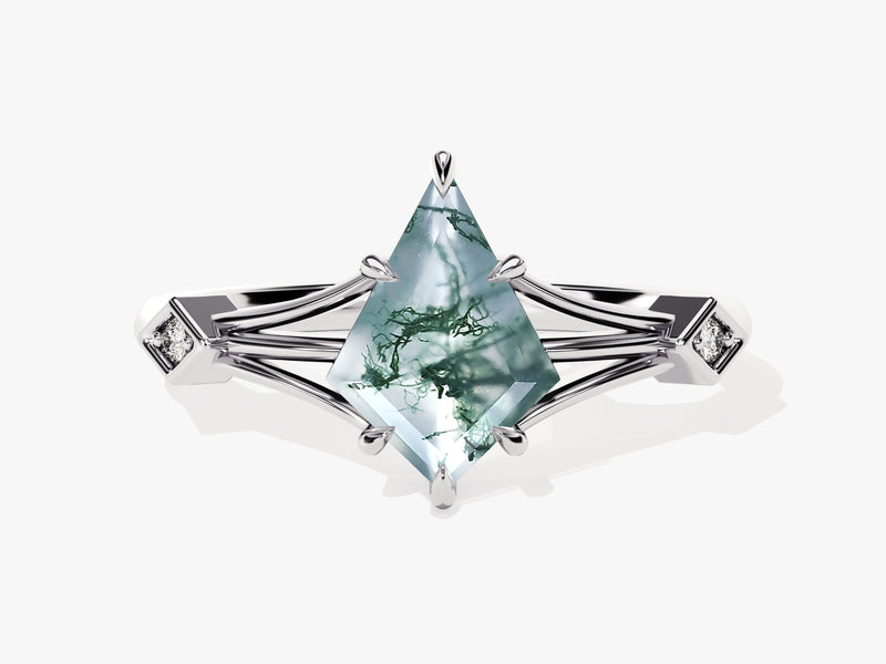 Kite Moss Agate Split Shank Engagement Ring with Moissanite Accents