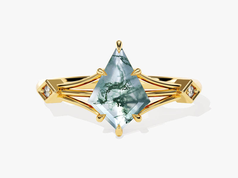 Kite Moss Agate Split Shank Engagement Ring with Moissanite Accents