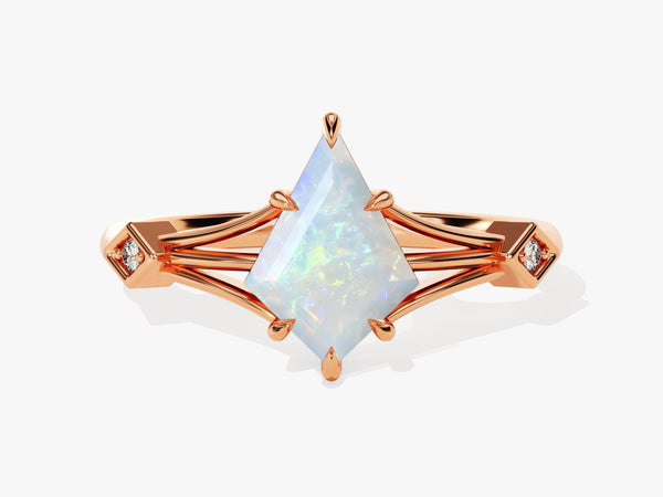 Rose gold ring with kite-cut opal and diamonds