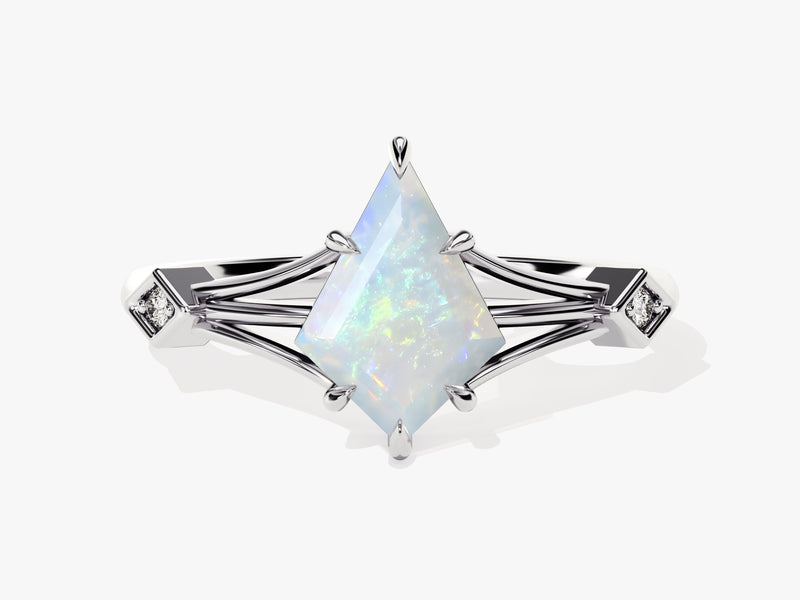 Kite Opal Split Shank Engagement Ring with Moissanite Accents