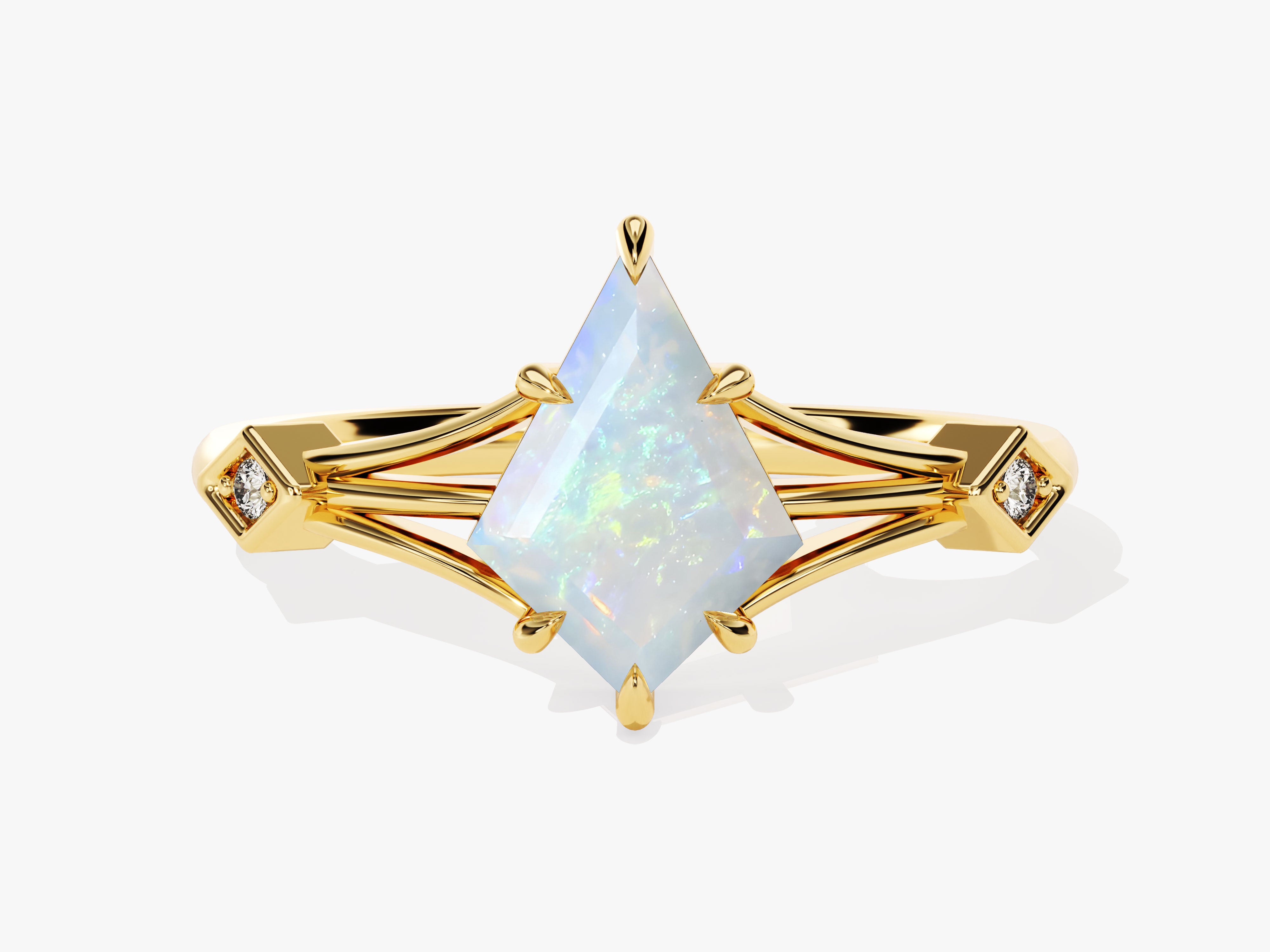 Gold ring with kite-cut opal and diamonds, fine jewelry