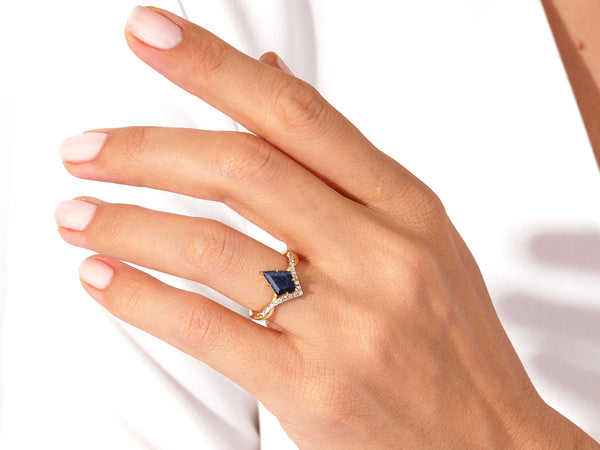 Kite Blue Sandstone Curved Engagement Ring with Moissanite Sidestones