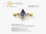 Kite Lab Alexandrite Curved Engagement Ring with Moissanite Sidestones