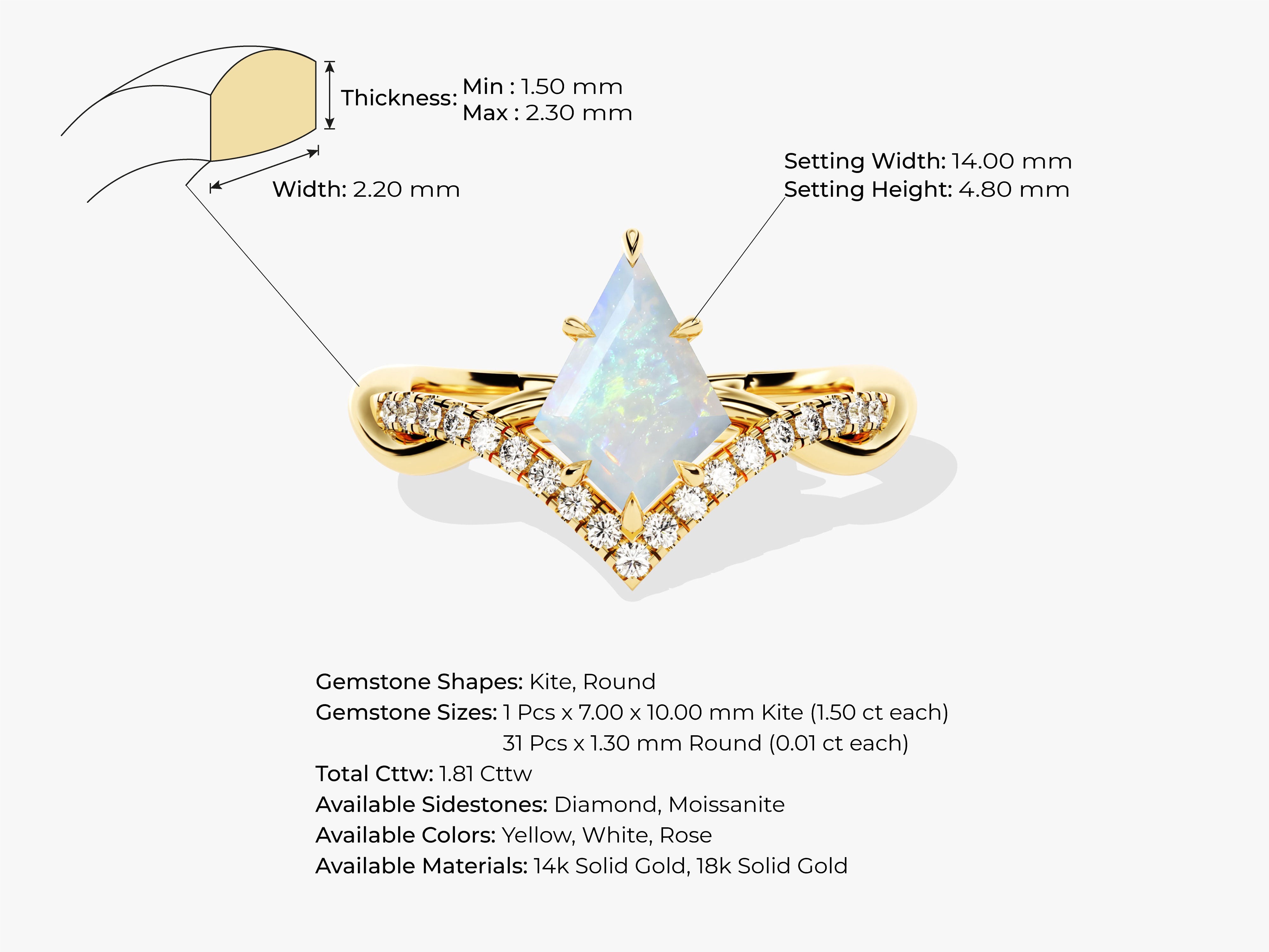 Diamond and opal engagement ring, 14k gold jewelry