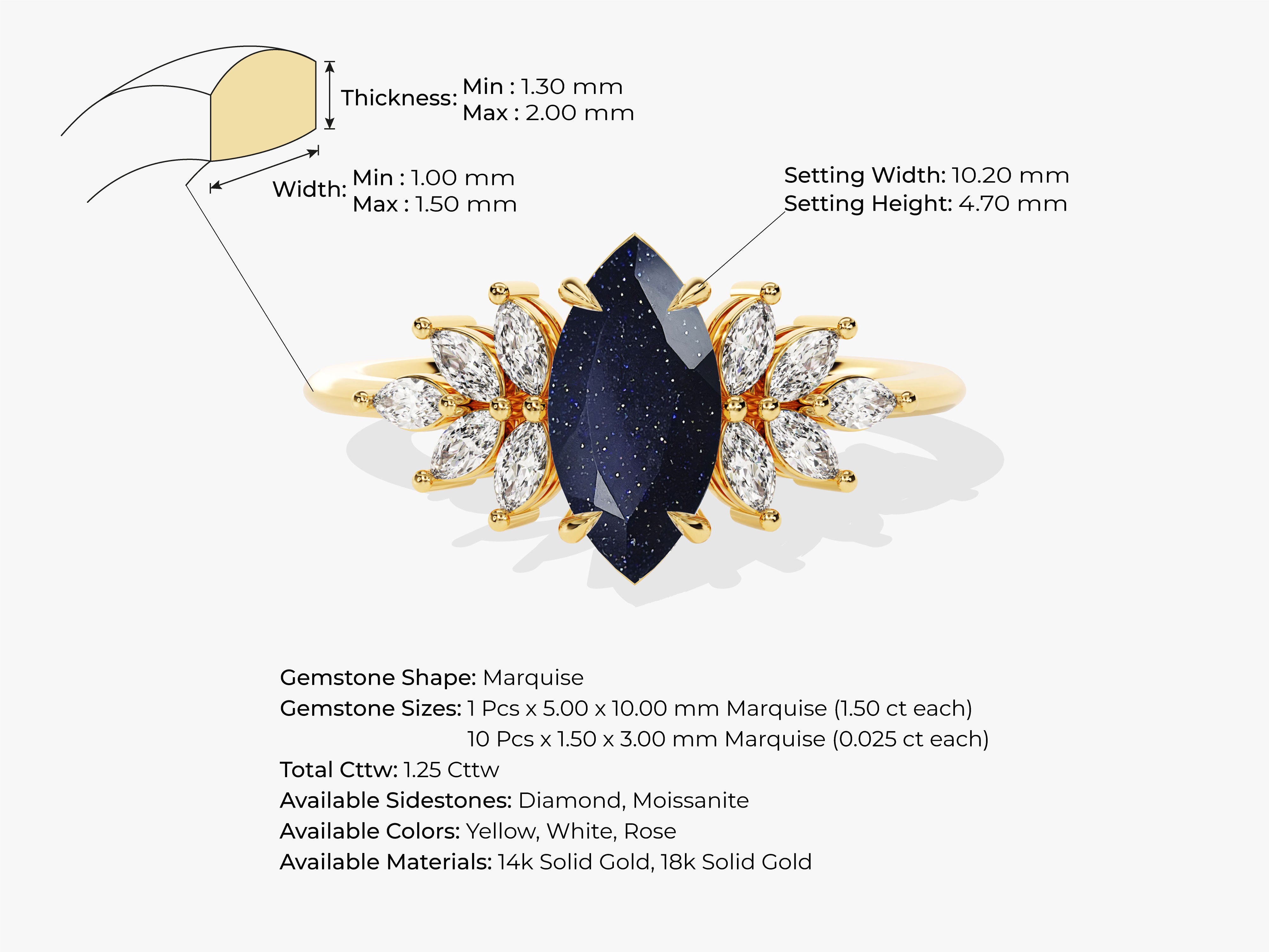 Marquise Blue Sandstone Vintage Engagement Ring with Moissanite Sidestones