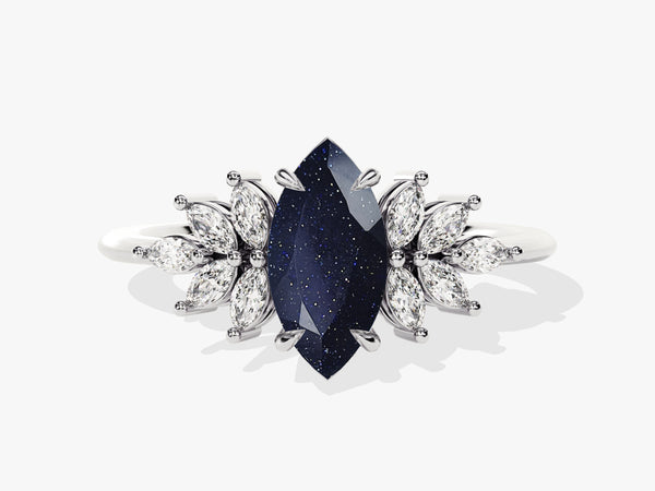 Marquise blue sandstone ring with diamond accents, fine jewelry