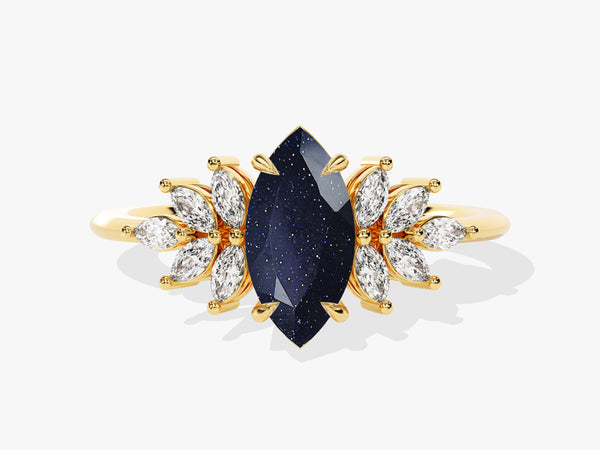Marquise Blue Sandstone Vintage Engagement Ring with Moissanite Sidestones