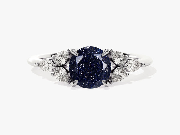 Oval blue sandstone ring with diamond accents, fine jewelry