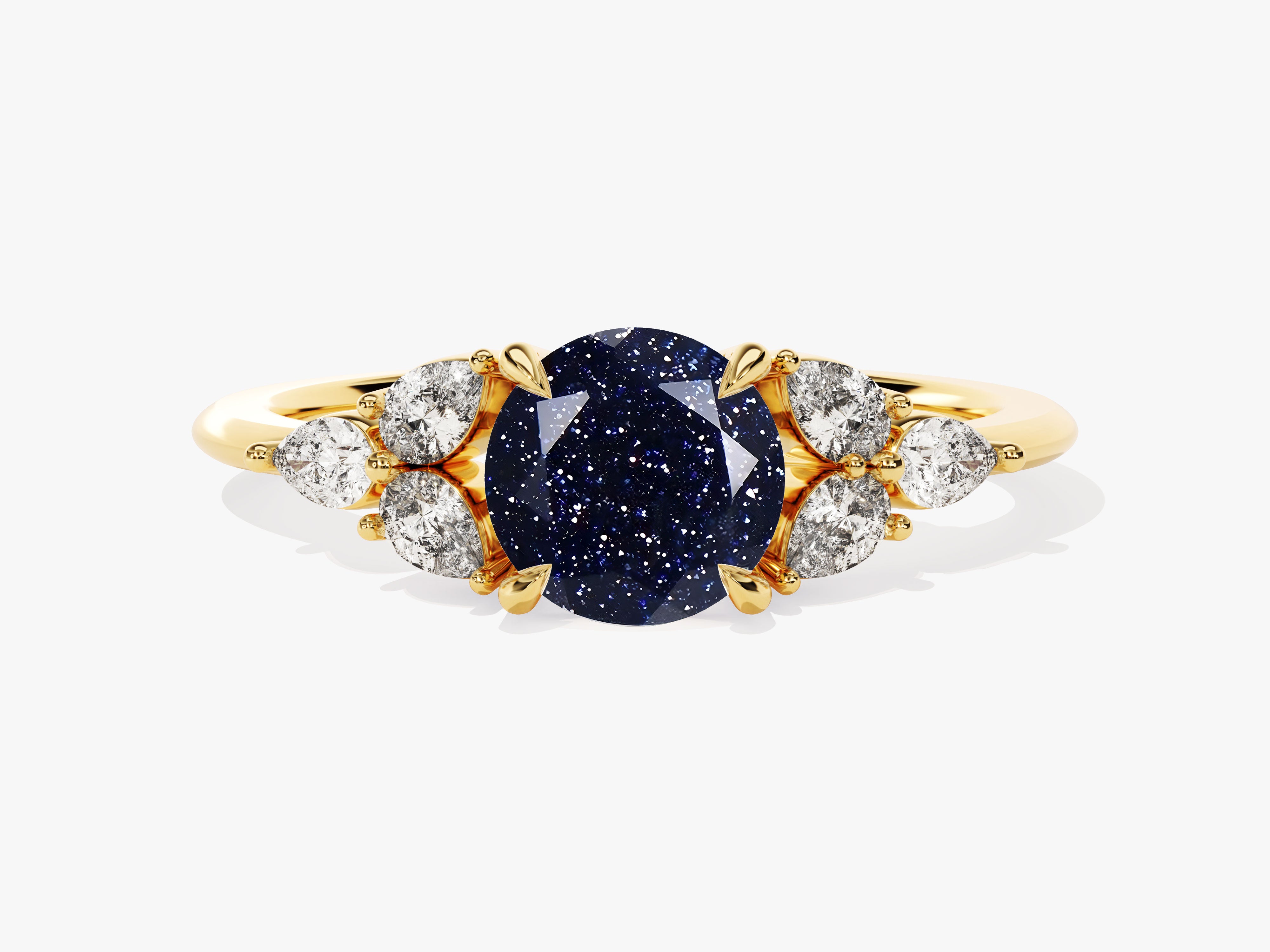 Gold ring with blue sandstone and diamonds, fine jewelry