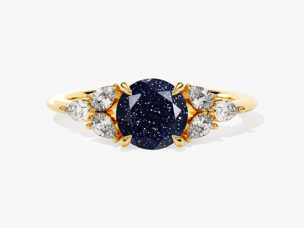Round Blue Sandstone Engagement Ring with Pear Moissanite Sidestones