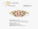 Round Cut Peach Morganite Engagement Ring with Pear Moissanites